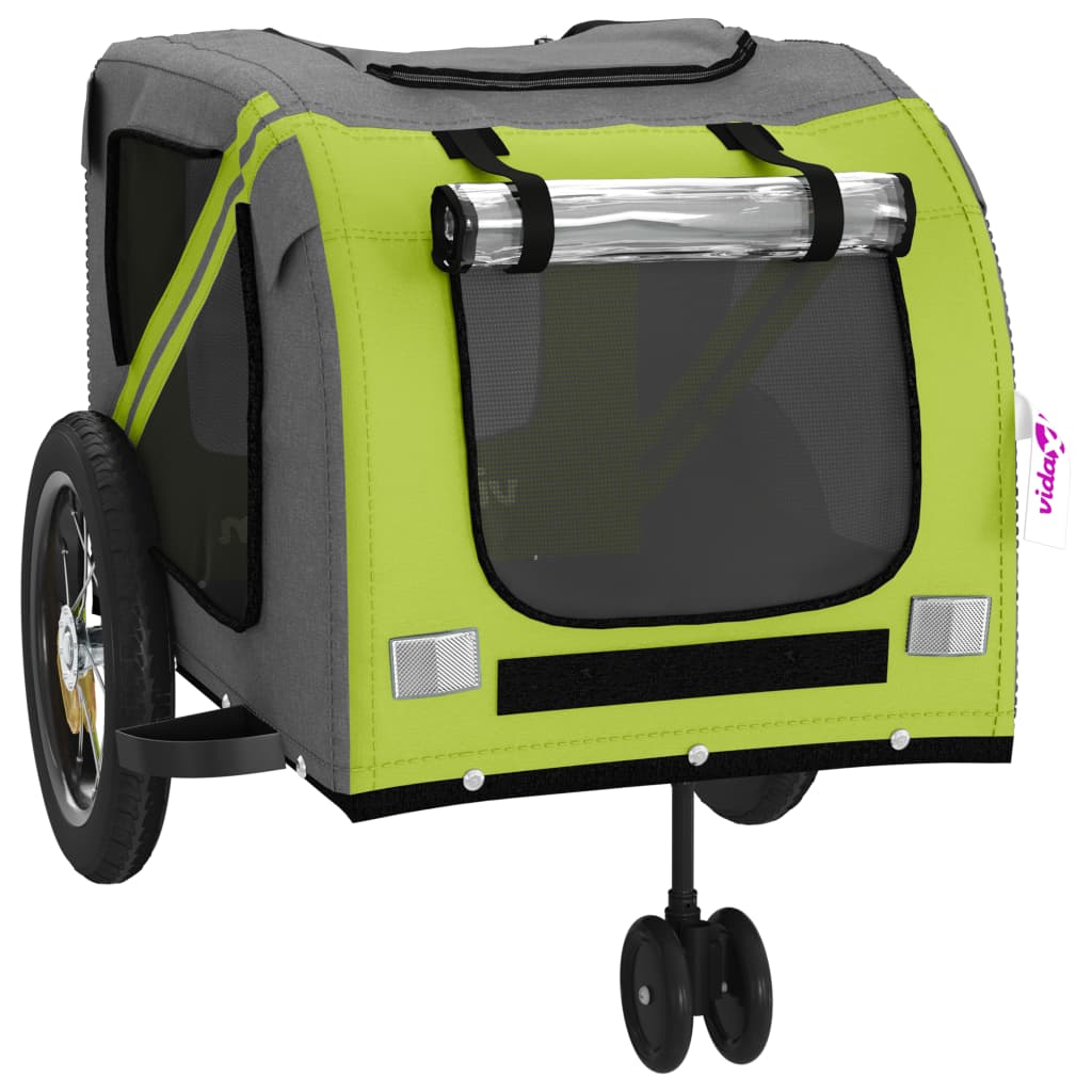 Remorque de vélo pour chien vert et noir tissu oxford et fer