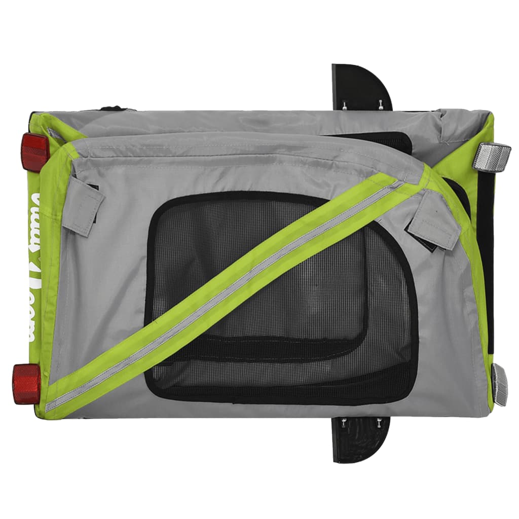 Remorque de vélo pour chien vert et noir tissu oxford et fer
