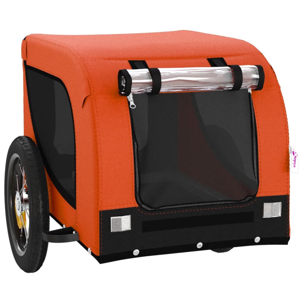 Remorque de vélo pour chien orange et noir tissu oxford et fer