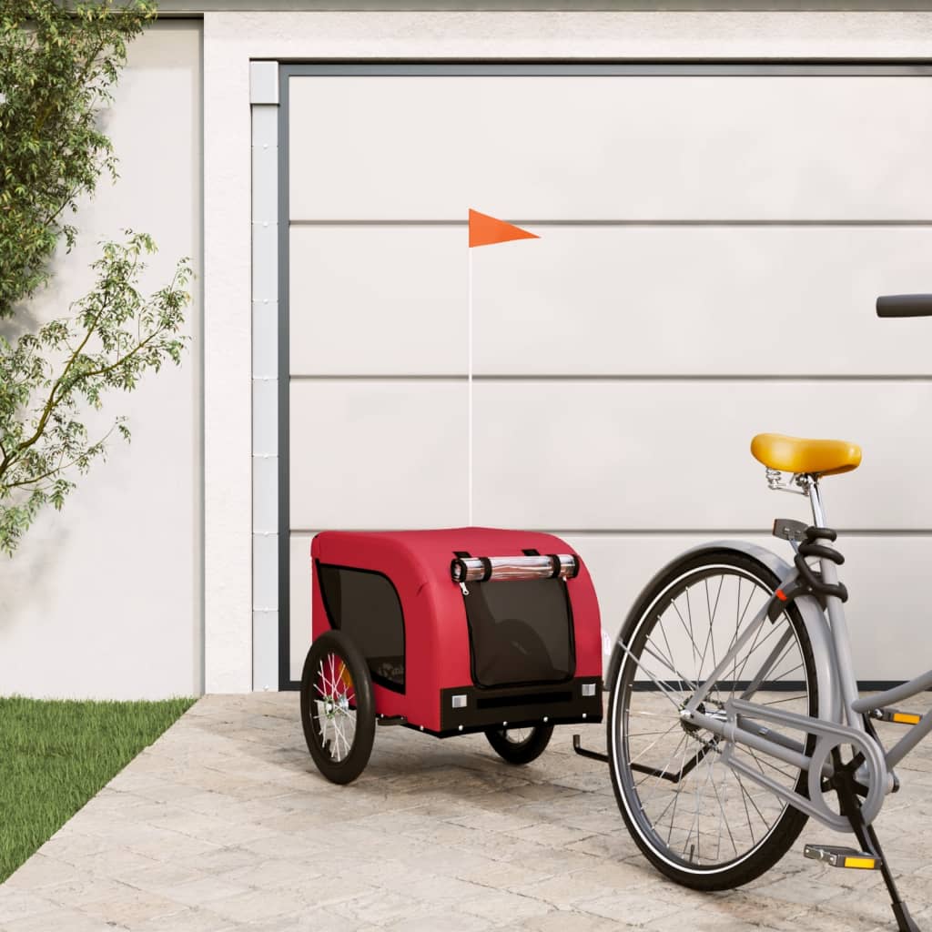 Remorque de vélo pour chien rouge et noir tissu oxford et fer