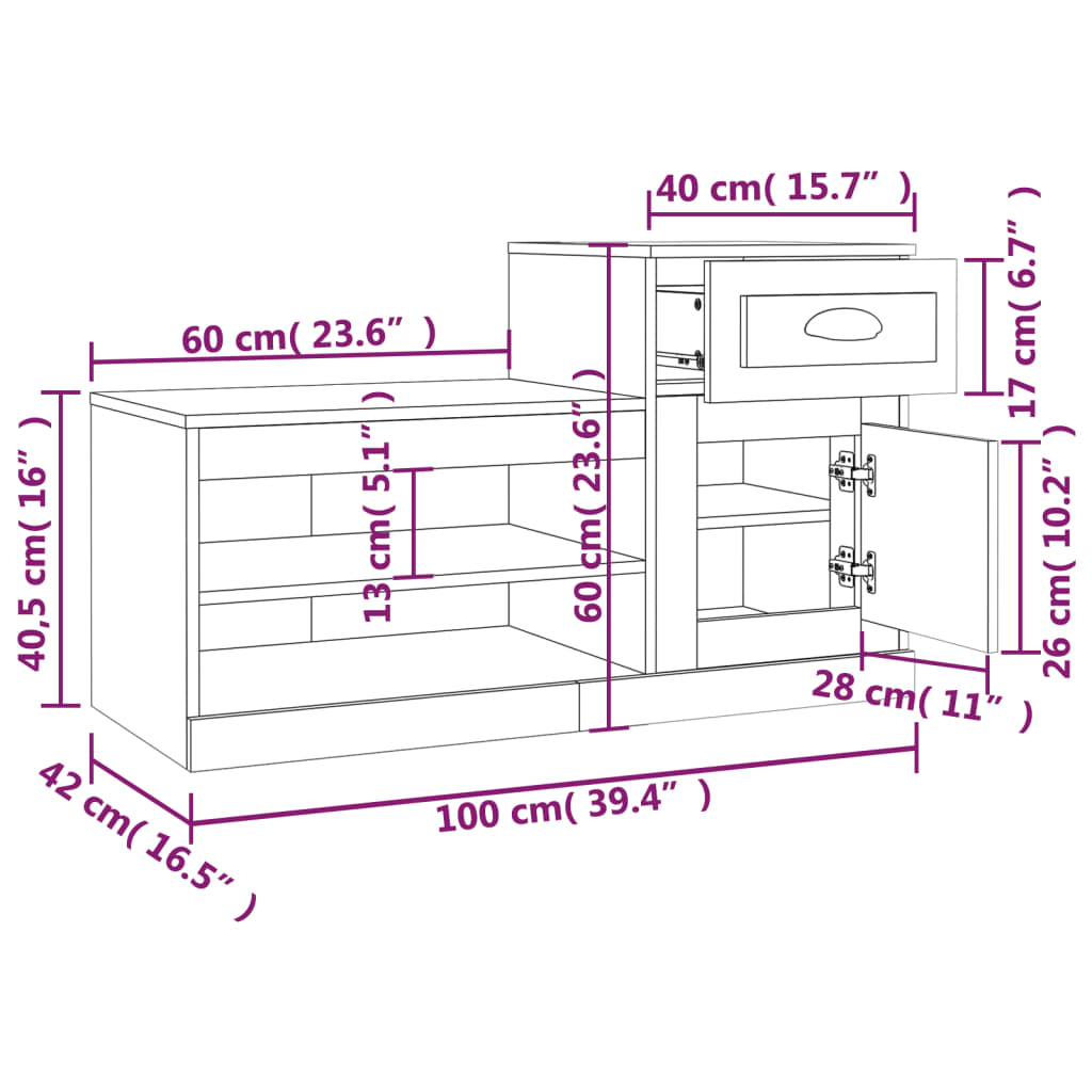 Armoire à chaussures chêne sonoma 100x42x60cm bois d'ingénierie