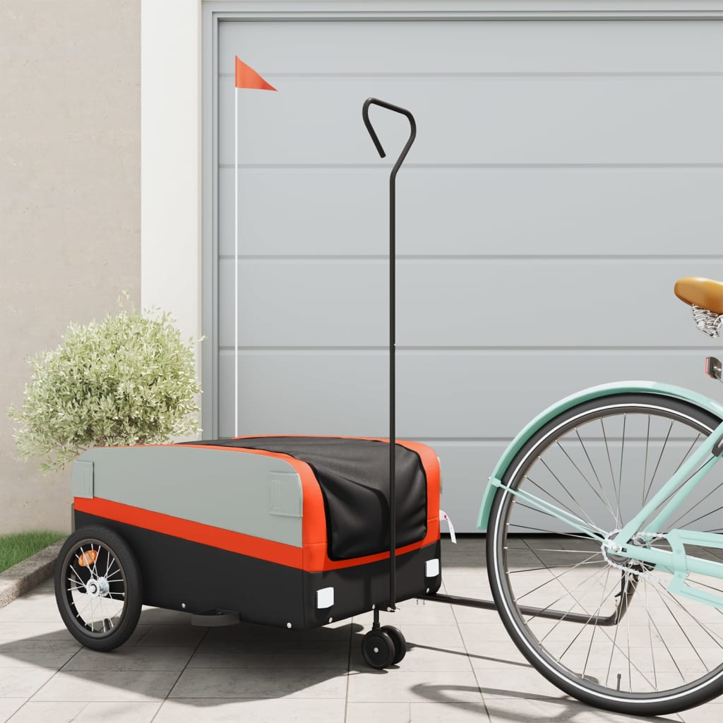 Remorque de vélo noir et orange 45 kg fer