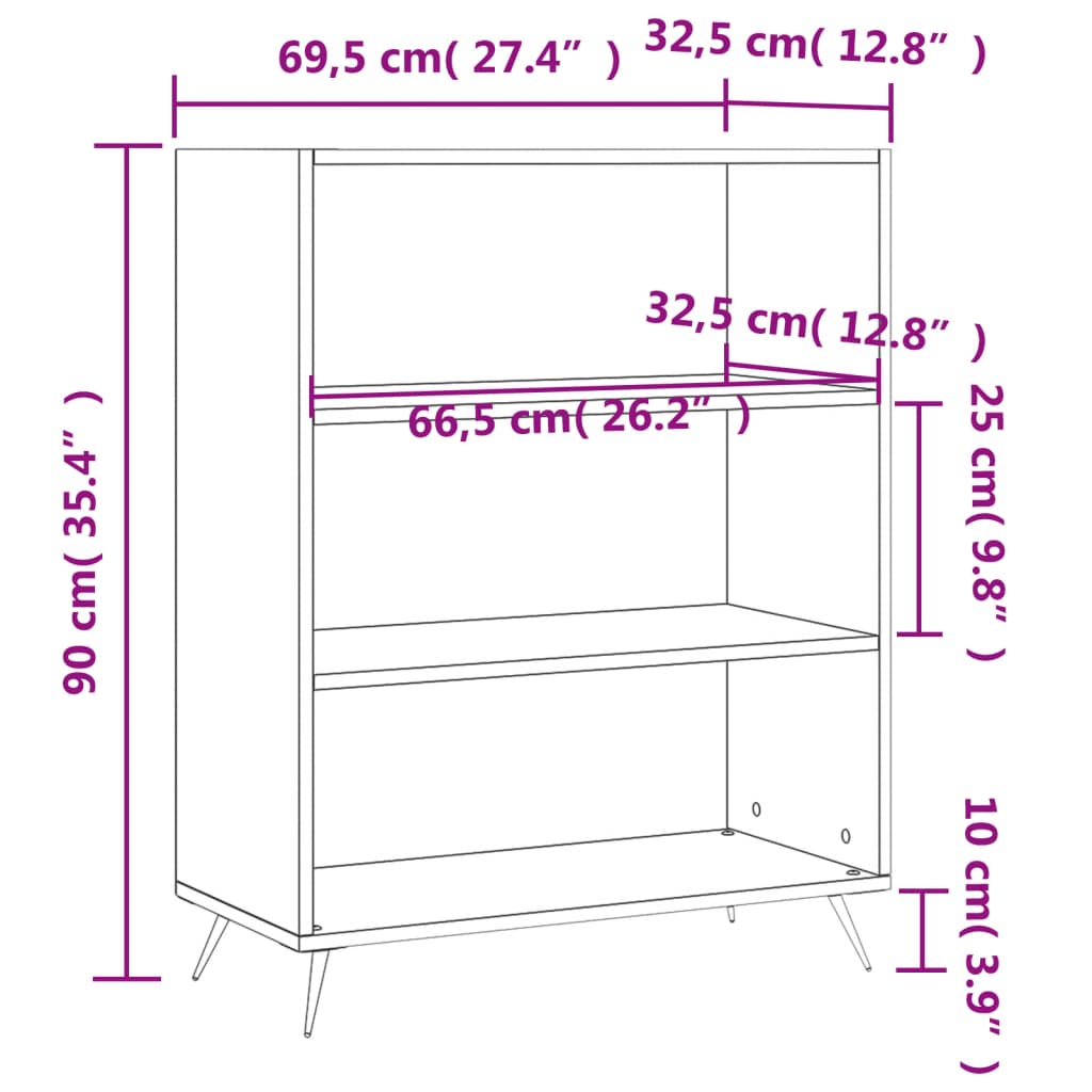 Bibliothèque gris béton 69,5x32,5x90 cm bois d'ingénierie