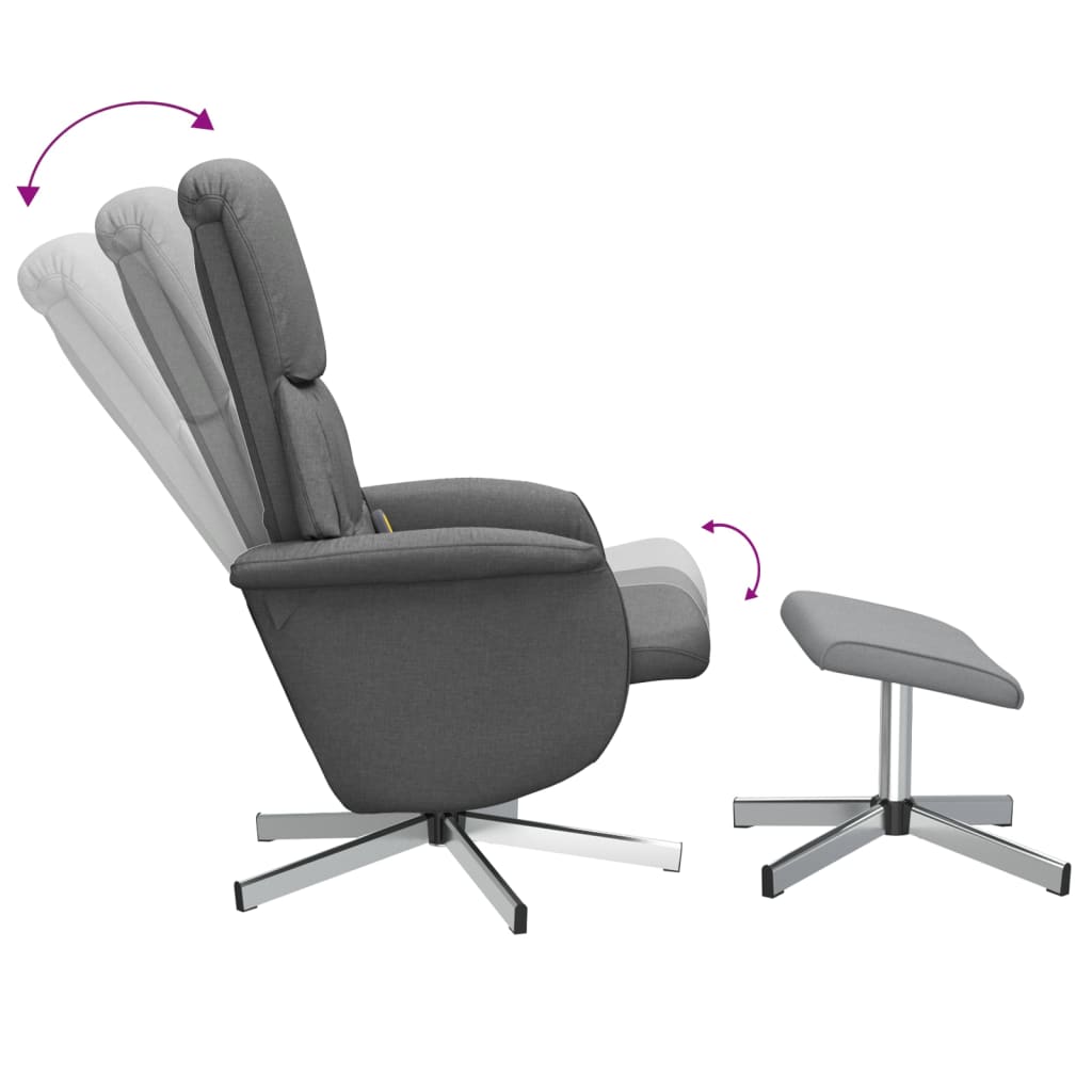 Fauteuil de massage inclinable et repose-pieds gris foncé tissu