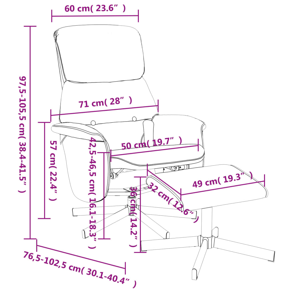 Fauteuil de massage inclinable et repose-pieds gris foncé tissu