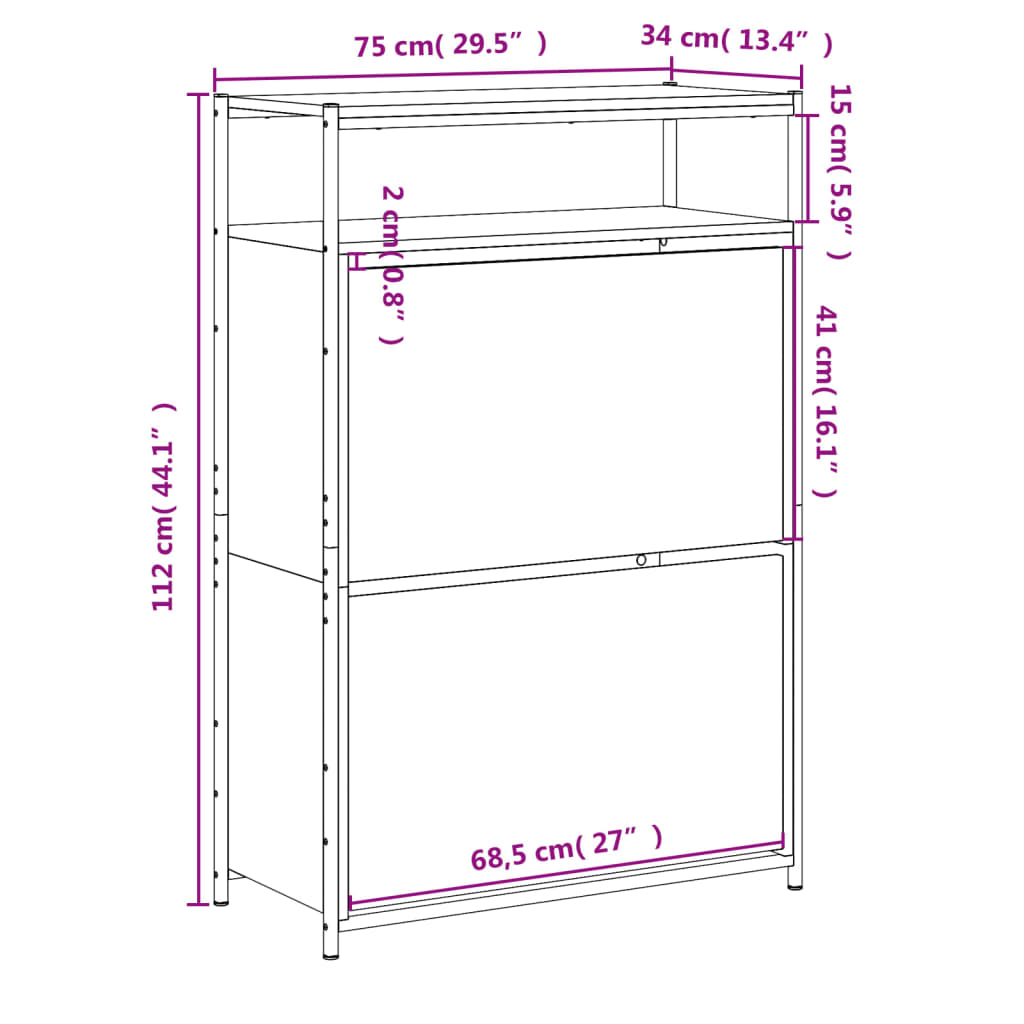 Armoire à chaussures chêne sonoma 75x34x112cm bois d'ingénierie